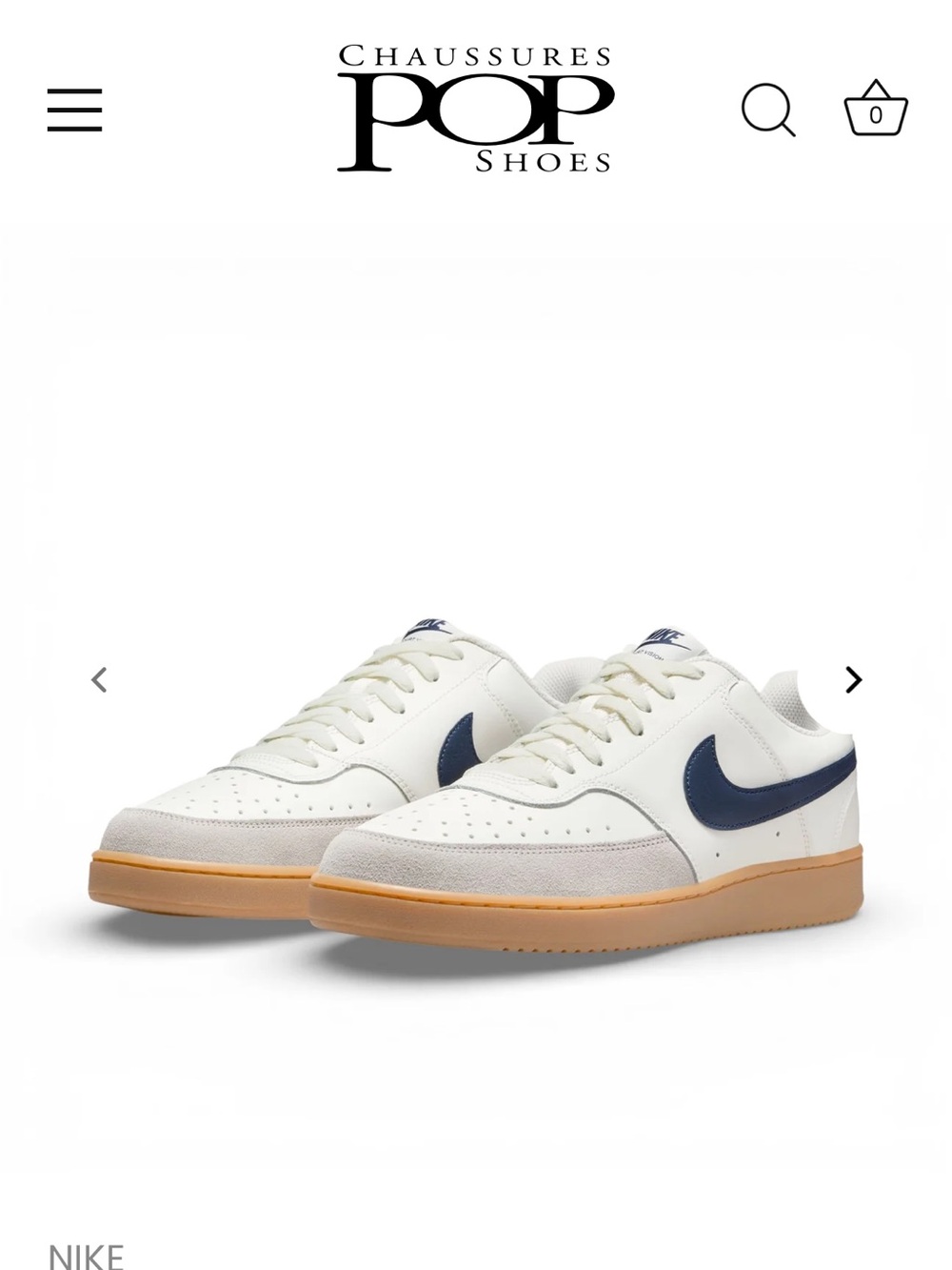 Nike Men’s Court Vision Low Sneakers — White with Navy Swoosh and Gum Sole
